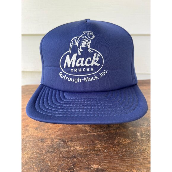 Vintage Mack Trucks Rutrough-Mack Inc. Navy Blue Snapback Hat X3 - Picture 1 of 4